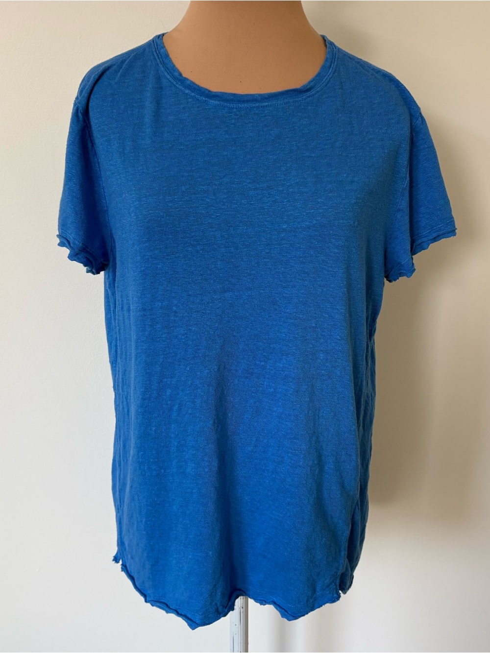 Frame Organic Linen Classic Easy True Tee Blue Short Sleeve T-Shirt EUC Size M